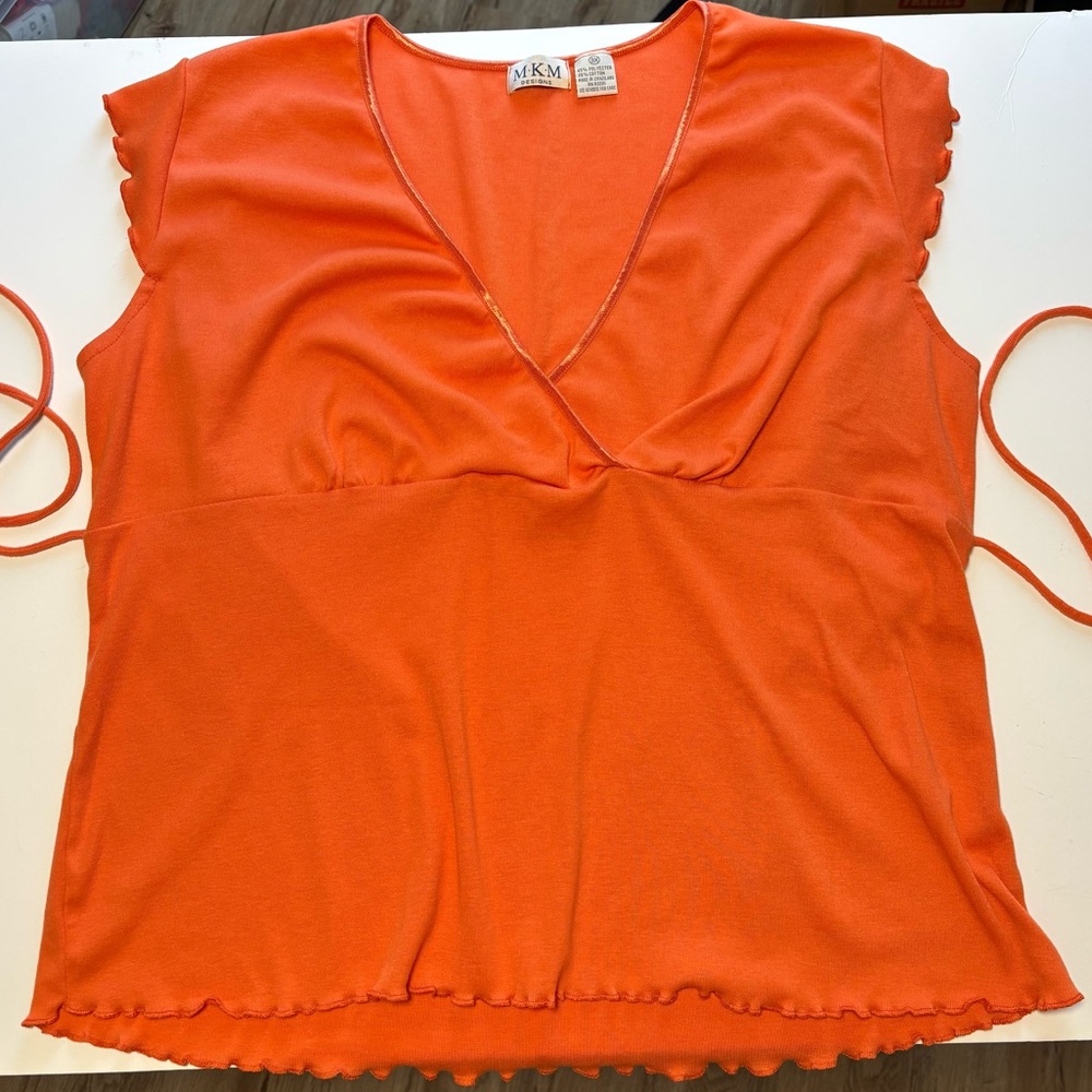 y2k lettice hem, surplice neckline top with side ties size 3X